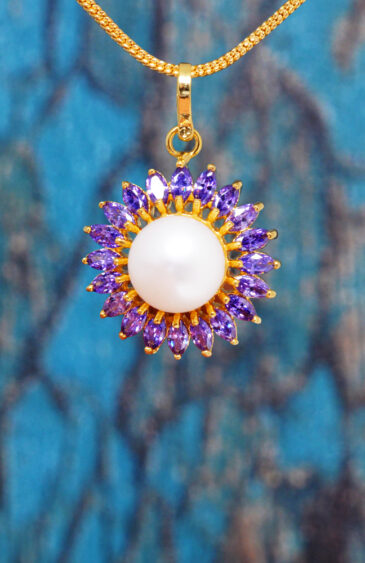 White Pearl & Tanzanite Studded Elegant Pendant & Earring Set FP-1134