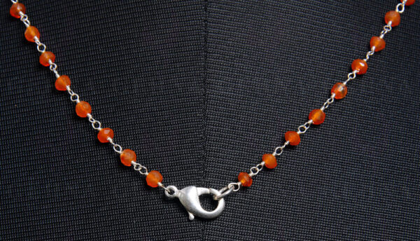 Carnelian & Chalcedony Gemstone Bead Chain  In.925 Sterling Silver CS-1134