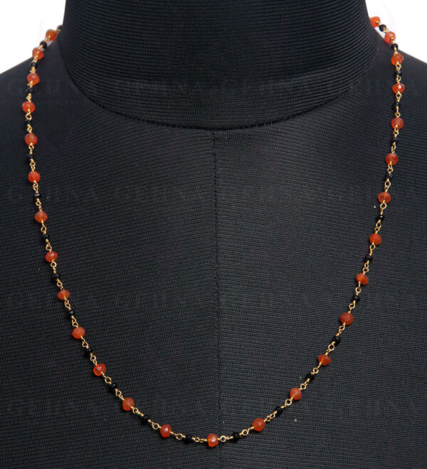 Black Spinel & Carnelian Faceted Gemstone Chain  In.925 Sterling Silver CS-1135