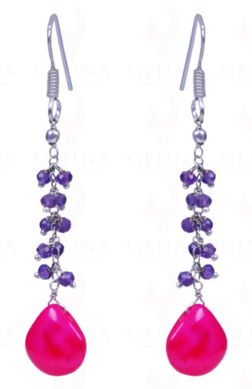 Pink Chalcedony Almonds & Amethyst .Sterling Silver Earrings ES-1135