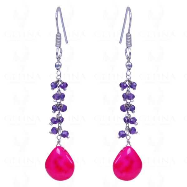 Pink Chalcedony Almonds & Amethyst .Sterling Silver Earrings ES-1135