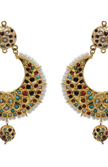 Pearl, Ruby, Emerald & Turquoise Gemstone Studded Chand Bali Earring LE01-1135