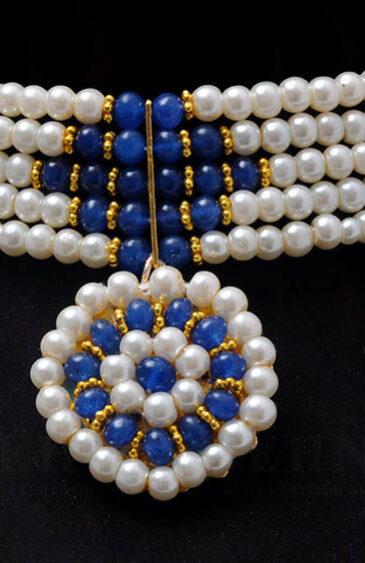 Pearl & Blue Sapphire Gemstone Beaded Necklace NM-1135