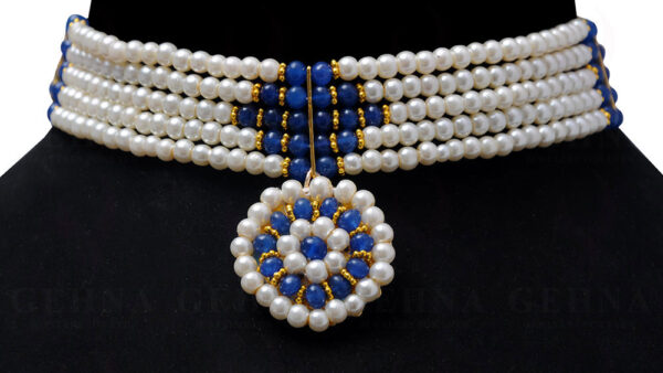 Pearl & Blue Sapphire Gemstone Beaded Necklace NM-1135