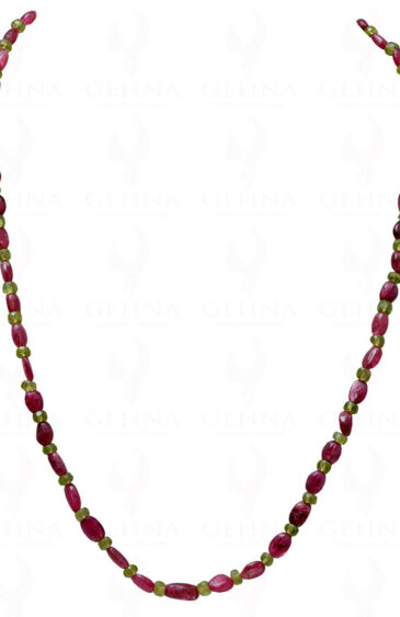 Pink Tourmaline & Peridot Gemstone Bead Necklace NS-1135