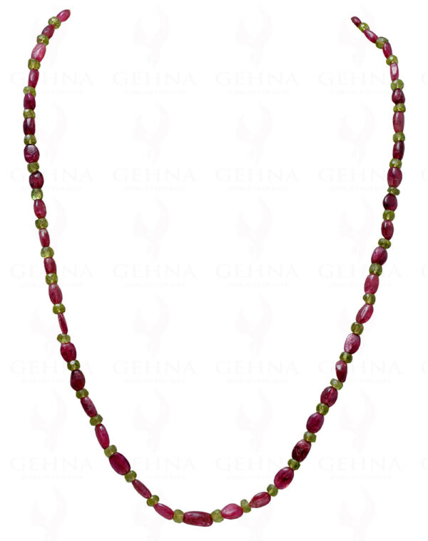 Pink Tourmaline & Peridot Gemstone Bead Necklace NS-1135