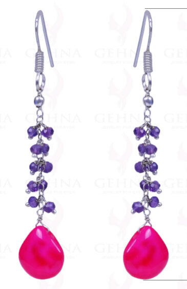 Pink Chalcedony Almonds & Amethyst .Sterling Silver Earrings ES-1135