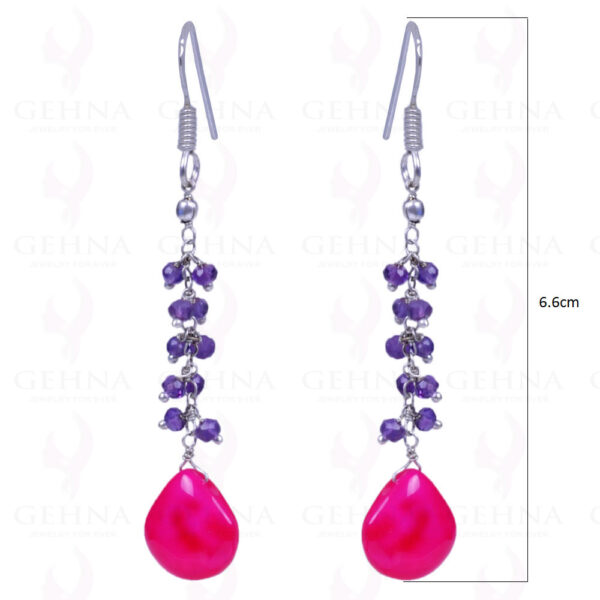 Pink Chalcedony Almonds & Amethyst .Sterling Silver Earrings ES-1135