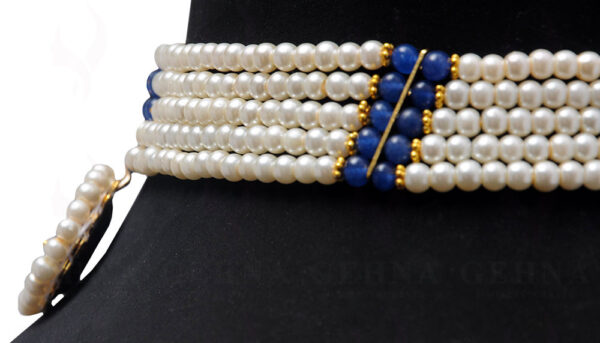 Pearl & Blue Sapphire Gemstone Beaded Necklace NM-1135