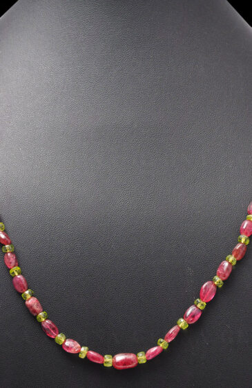 Pink Tourmaline & Peridot Gemstone Bead Necklace NS-1135