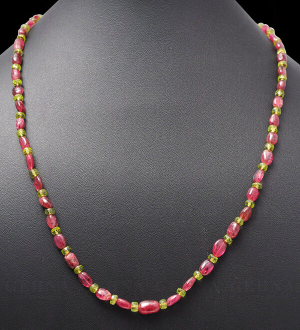 Pink Tourmaline & Peridot Gemstone Bead Necklace NS-1135