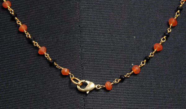 Black Spinel & Carnelian Faceted Gemstone Chain  In.925 Sterling Silver CS-1135