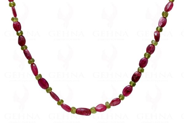 Pink Tourmaline & Peridot Gemstone Bead Necklace NS-1135