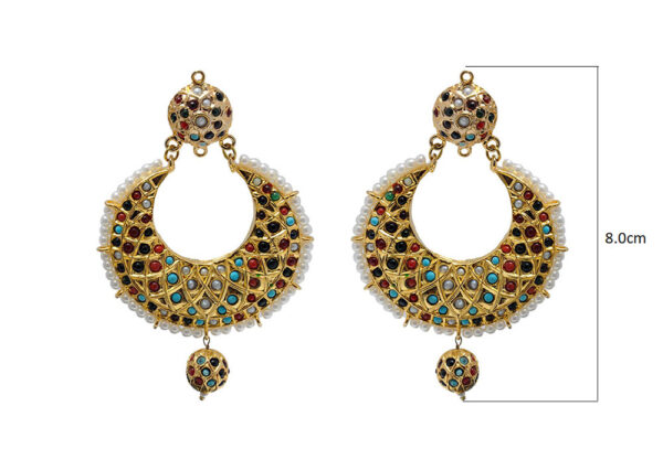 Pearl, Ruby, Emerald & Turquoise Gemstone Studded Chand Bali Earring LE01-1135