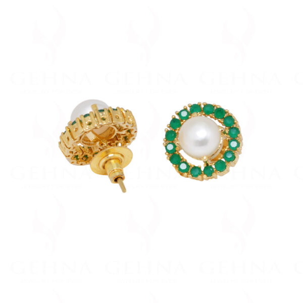 Pearl & Emerald Studded Round Shape Earrings FE-1135