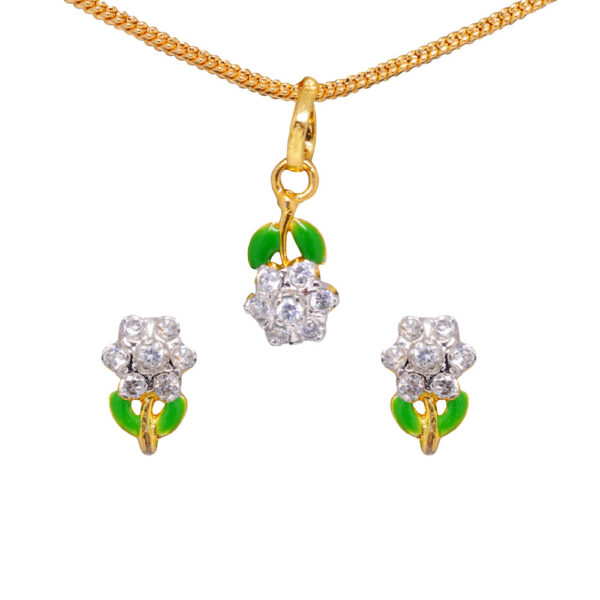 Classy Topaz Studded Flower Shaped With Enamel Work Pendant & Earring Set FP-1136