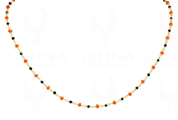 Black Spinel & Carnelian Faceted Gemstone Chain  In.925 Sterling Silver CS-1137