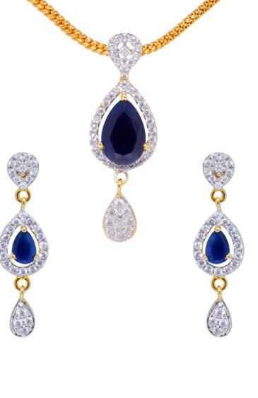 Trendy Blue Sapphire & Classic Topaz Studded Pendant & Earring Set FP-1137