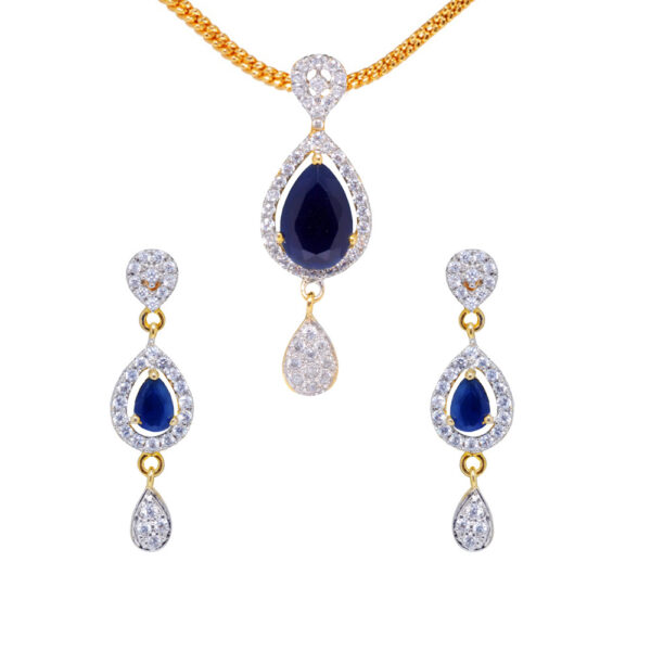 Trendy Blue Sapphire & Classic Topaz Studded Pendant & Earring Set FP-1137