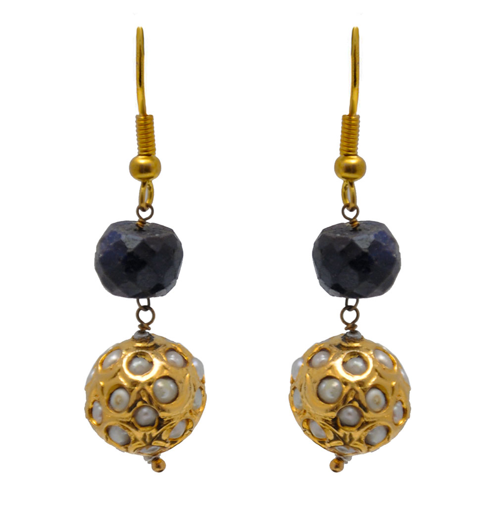 Pearl & Blue Sapphire Gemstone Studded Lac Earring LE01-1137