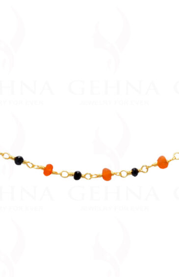 Black Spinel & Carnelian Faceted Gemstone Chain  In.925 Sterling Silver CS-1137