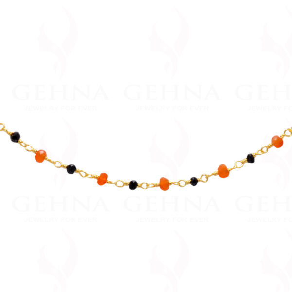 Black Spinel & Carnelian Faceted Gemstone Chain  In.925 Sterling Silver CS-1137