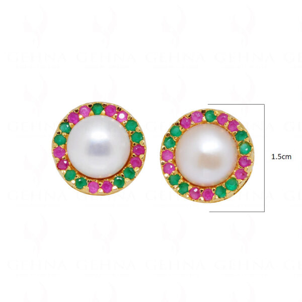 Pearl, Ruby & Emerald Studded Round Shape Earrings FE-1137