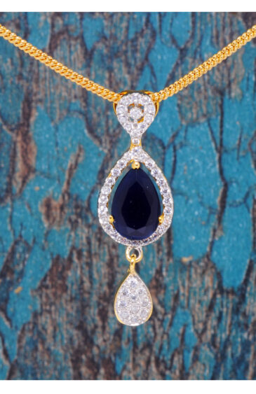 Trendy Blue Sapphire & Classic Topaz Studded Pendant & Earring Set FP-1137