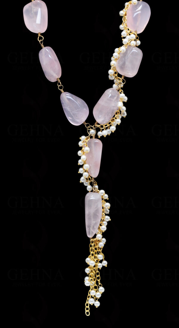 Pearl & Rose Quartz Gemstone Knotted Necklace In .925 Silver Overlay Cm1137