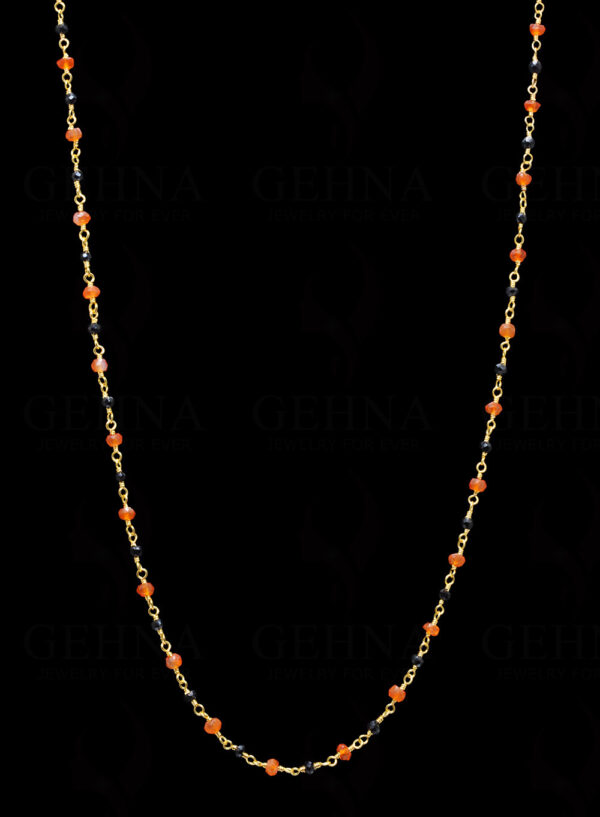 Black Spinel & Carnelian Faceted Gemstone Chain  In.925 Sterling Silver CS-1137