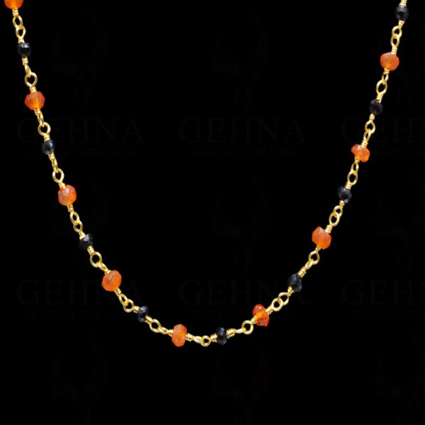 Black Spinel & Carnelian Faceted Gemstone Chain  In.925 Sterling Silver CS-1137