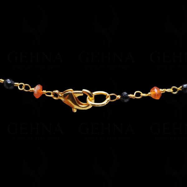 Black Spinel & Carnelian Faceted Gemstone Chain  In.925 Sterling Silver CS-1137