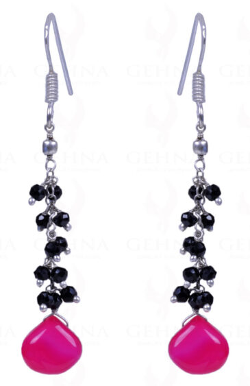 Pink Chalcedony & Black Spinel Gemstone .925 Sterling Silver Earrings ES-1138