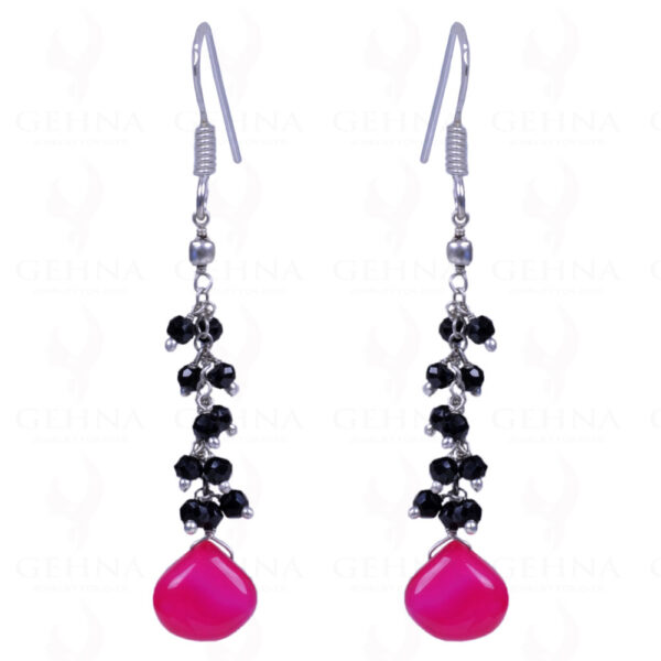 Pink Chalcedony & Black Spinel Gemstone .925 Sterling Silver Earrings ES-1138