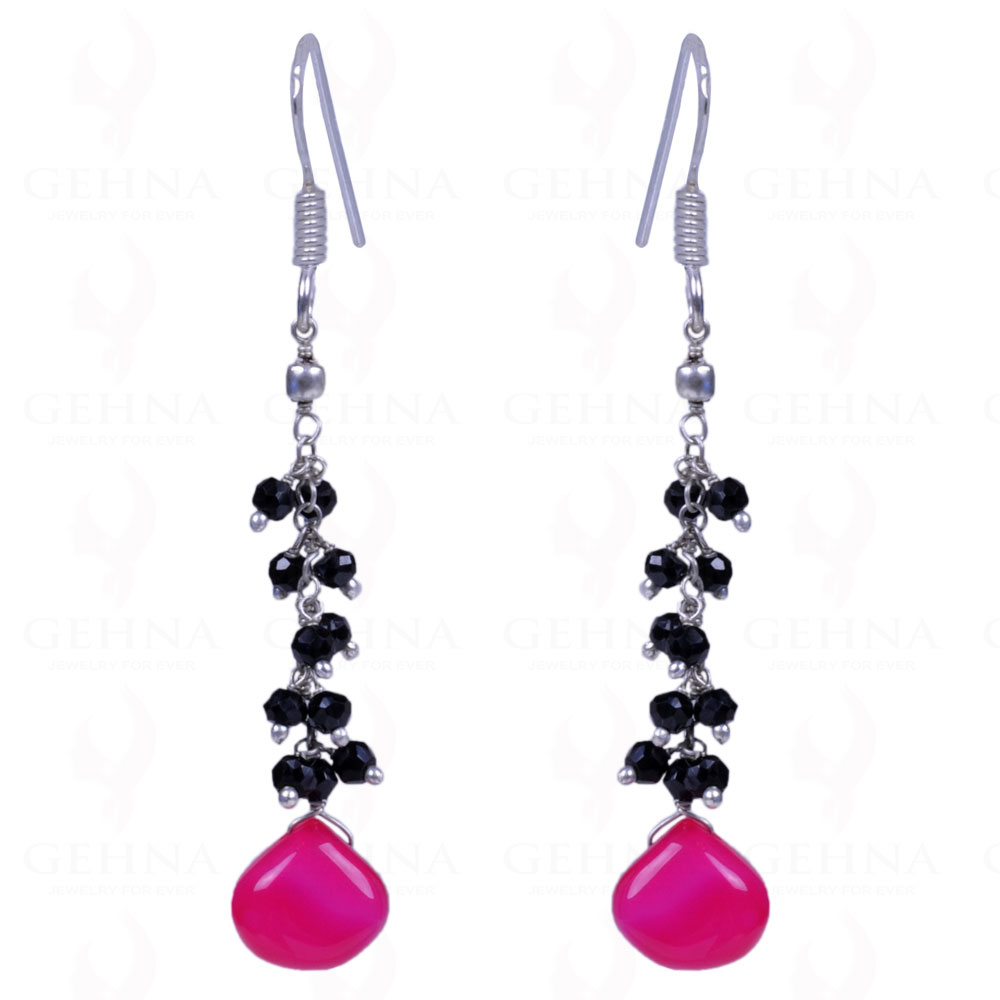 Pink Chalcedony & Black Spinel Gemstone .925 Sterling Silver Earrings ES-1138