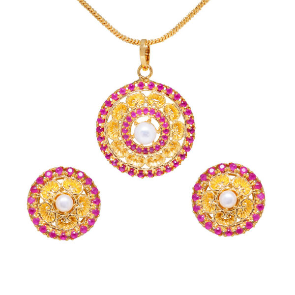 Ethnic Ruby Studded Antique D Pendant & Earring Set FP-1138