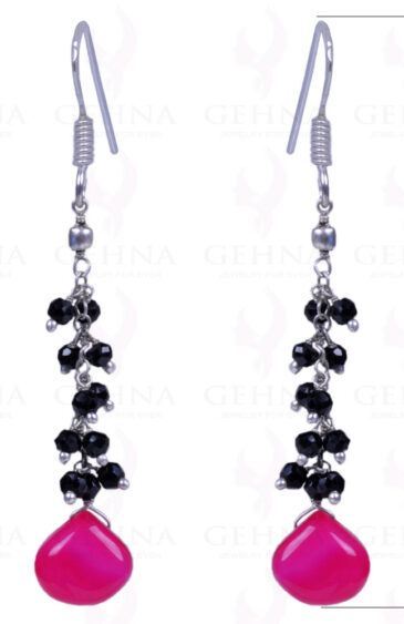 Pink Chalcedony & Black Spinel Gemstone .925 Sterling Silver Earrings ES-1138