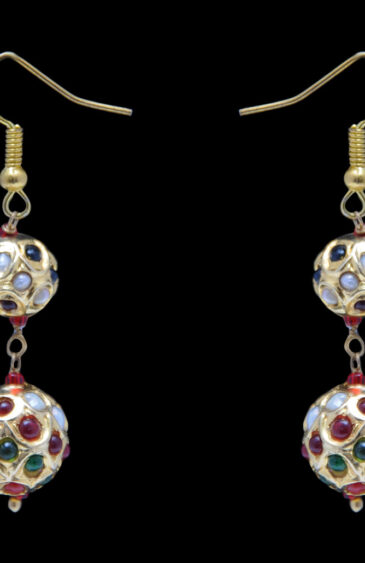 Pearl, Ruby, Emerald & Turquoise Gemstone Studded Lac Earring LE01-1138