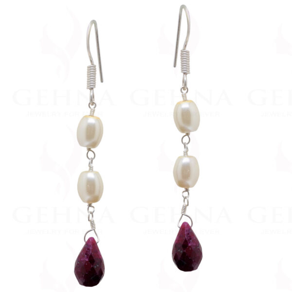 Pearl & Ruby Gemstone Knotted Necklace & Earring In .925 Sterling Silver Cm1138