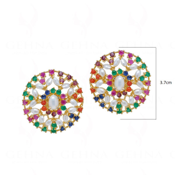 Pearl & Multicolor S Studded Globe Shape Festive Earrings FE-1138