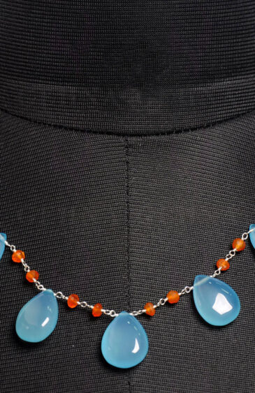 Carnelian & Chalcedony Bead Gemstone Chain  In.925 Sterling Silver CS-1139