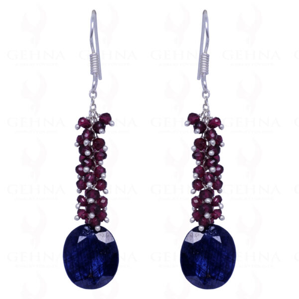 Ruby & Blue Sapphire Gemstone Earrings Made In .925 Sterling Silver ES-1139