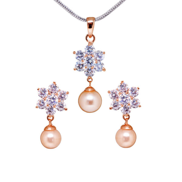 Topaz & Pearl Studded Flower Shaped Pendant & Earring Set FP-1139