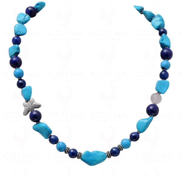 Turquoise & Lapis Lazuli Tumble Bead Necklace With Solid Silver Elements  NS-1139