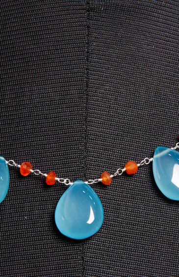 Carnelian & Chalcedony Bead Gemstone Chain  In.925 Sterling Silver CS-1139