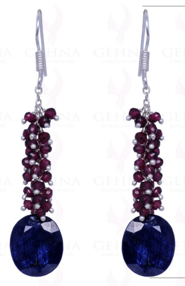 Ruby & Blue Sapphire Gemstone Earrings Made In .925 Sterling Silver ES-1139