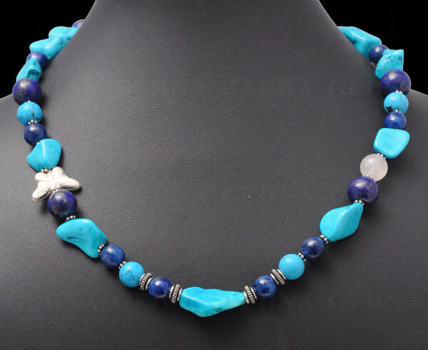 Turquoise & Lapis Lazuli Tumble Bead Necklace With Solid Silver Elements  NS-1139