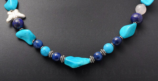 Turquoise & Lapis Lazuli Tumble Bead Necklace With Solid Silver Elements  NS-1139