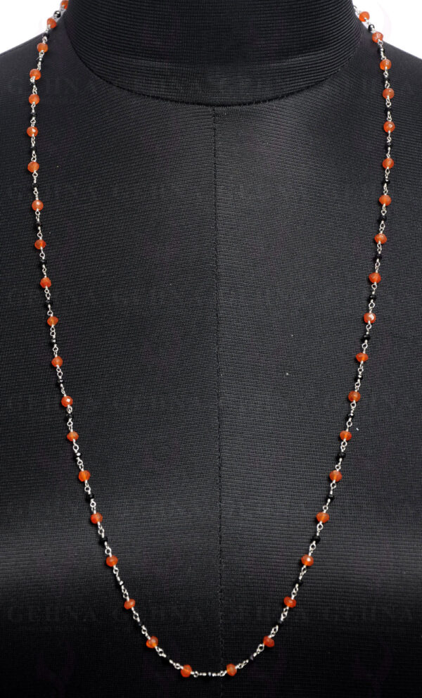 Black Spinel & Carnelian Faceted Gemstone Chain In.925 Sterling Silver CS-1140