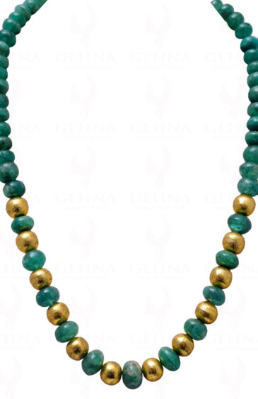 Emerald Gemstone Round Bead String With .925 Solid Silver Elements NP-1140